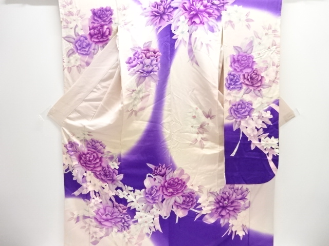 JAPANESE KIMONO / ANTIQUE FURISODE / SILK / FLOWER